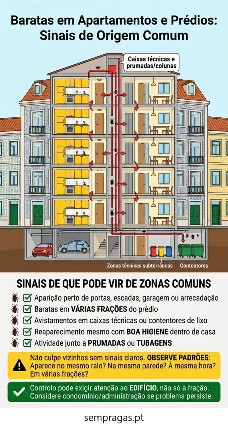 Infográfico: baratas em apartamentos e prédios — sinais de origem comum