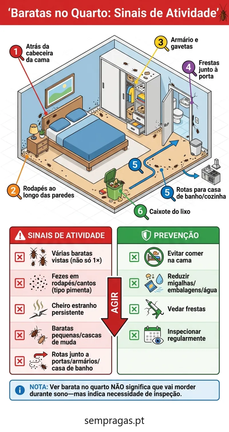Infográfico: baratas no quarto — sinais de atividade