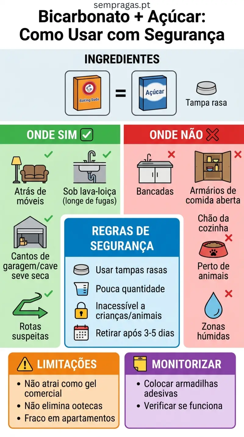 Infográfico: bicarbonato e açúcar para baratas — como usar com segurança