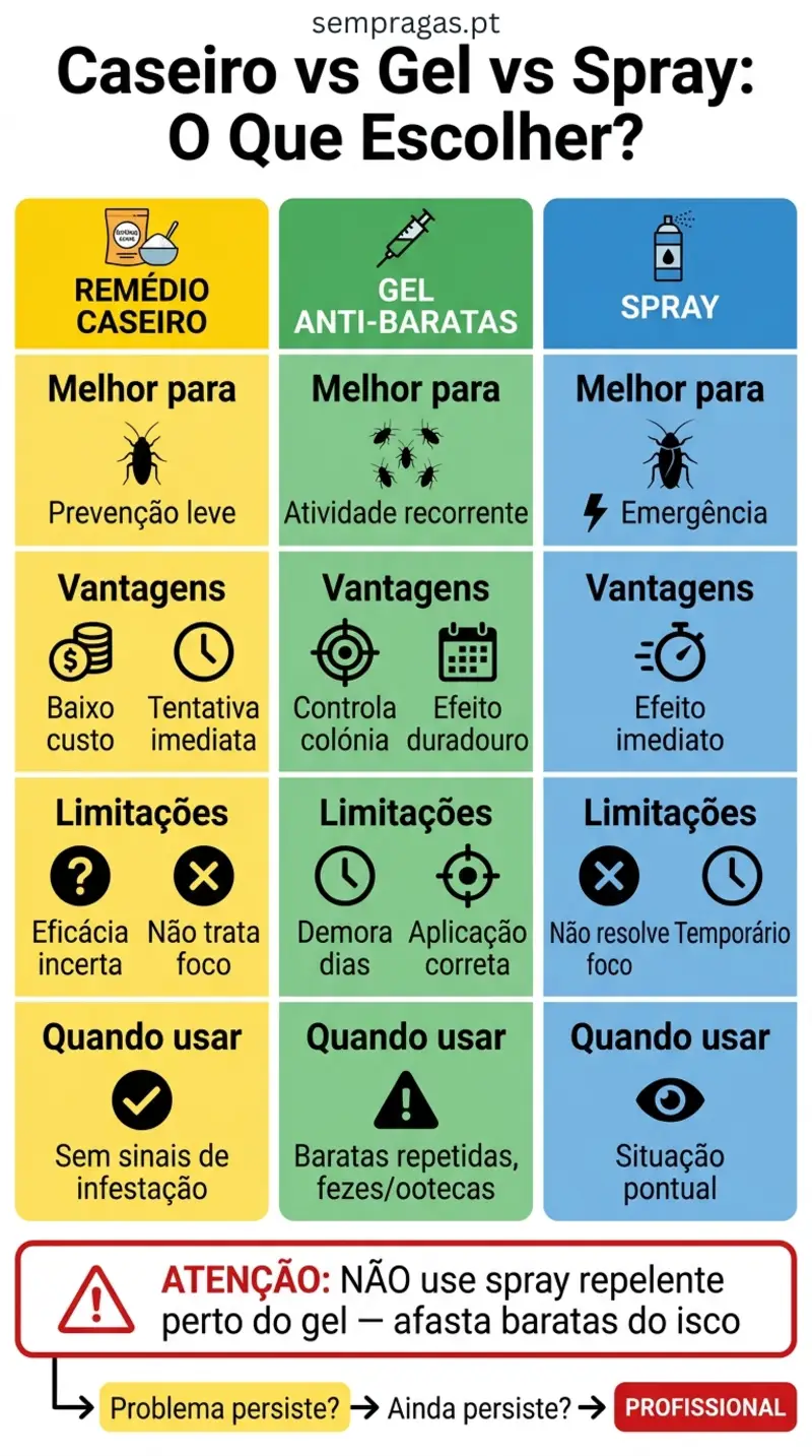 Infográfico: remédio caseiro vs gel vs spray — o que escolher