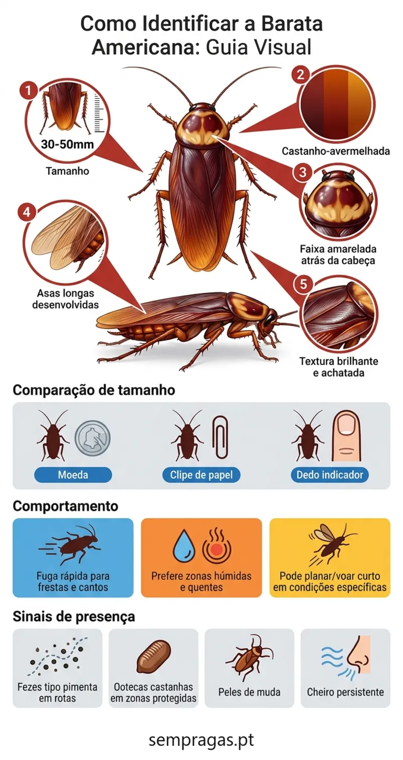 Infográfico: como identificar a barata americana — guia visual