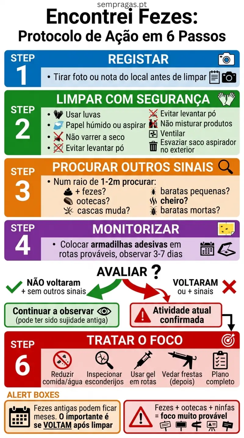 Infográfico: encontrei fezes — protocolo de acção