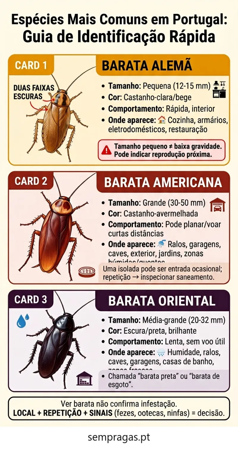 Infográfico: espécies de baratas mais comuns em Portugal