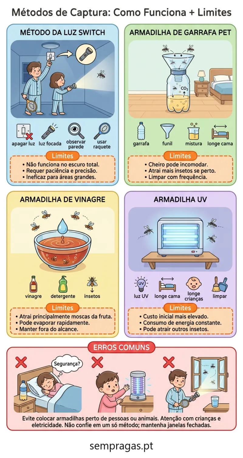 Infográfico: métodos de captura — como funcionam e limites