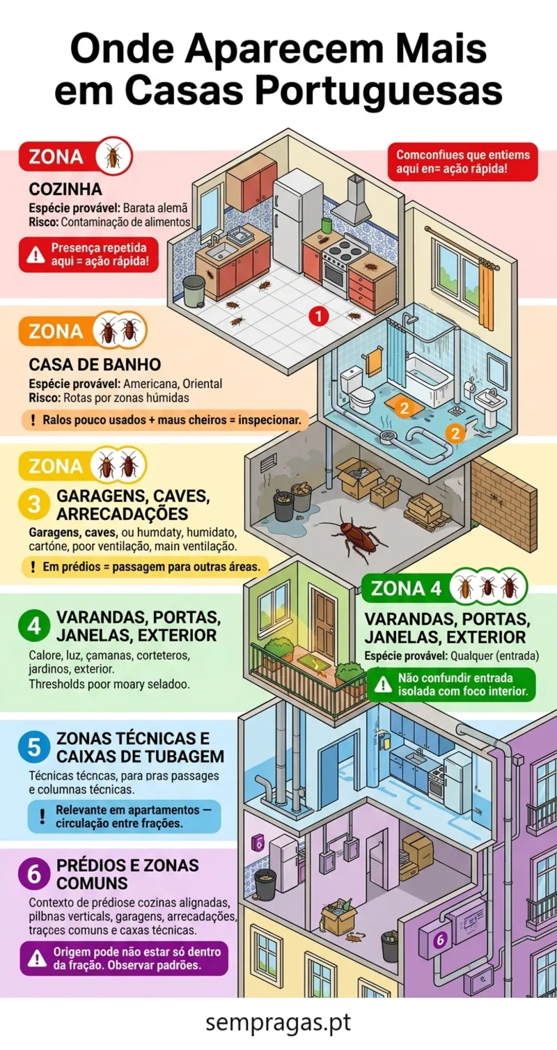 Infográfico: onde aparecem baratas numa casa em Portugal