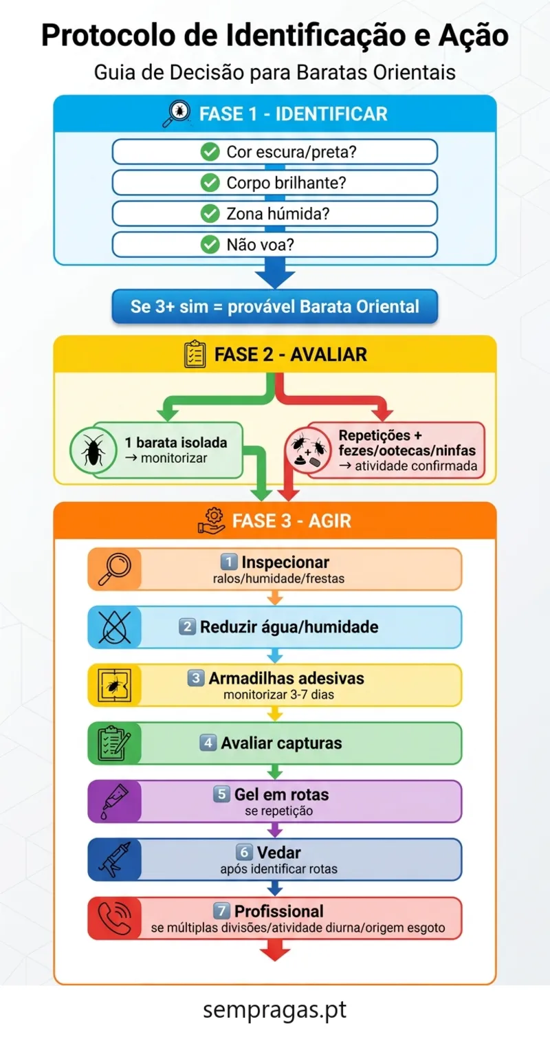 Infográfico: protocolo de identificação e ação para barata oriental