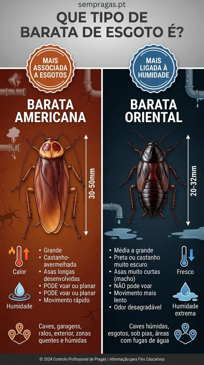 Infográfico para identificar que tipo de barata de esgoto apareceu em casa