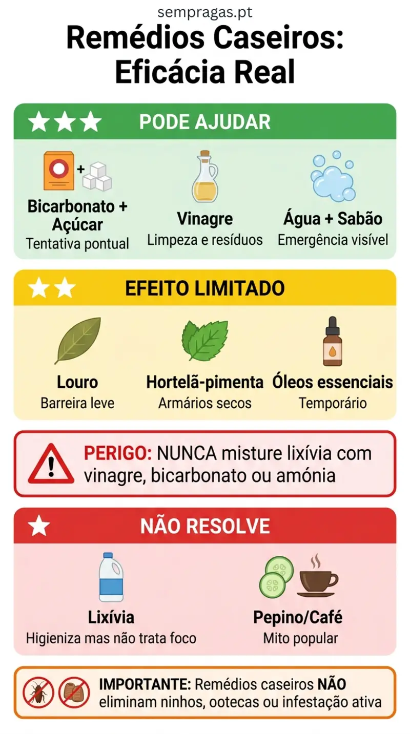 Infográfico com a eficácia real dos remédios caseiros contra baratas