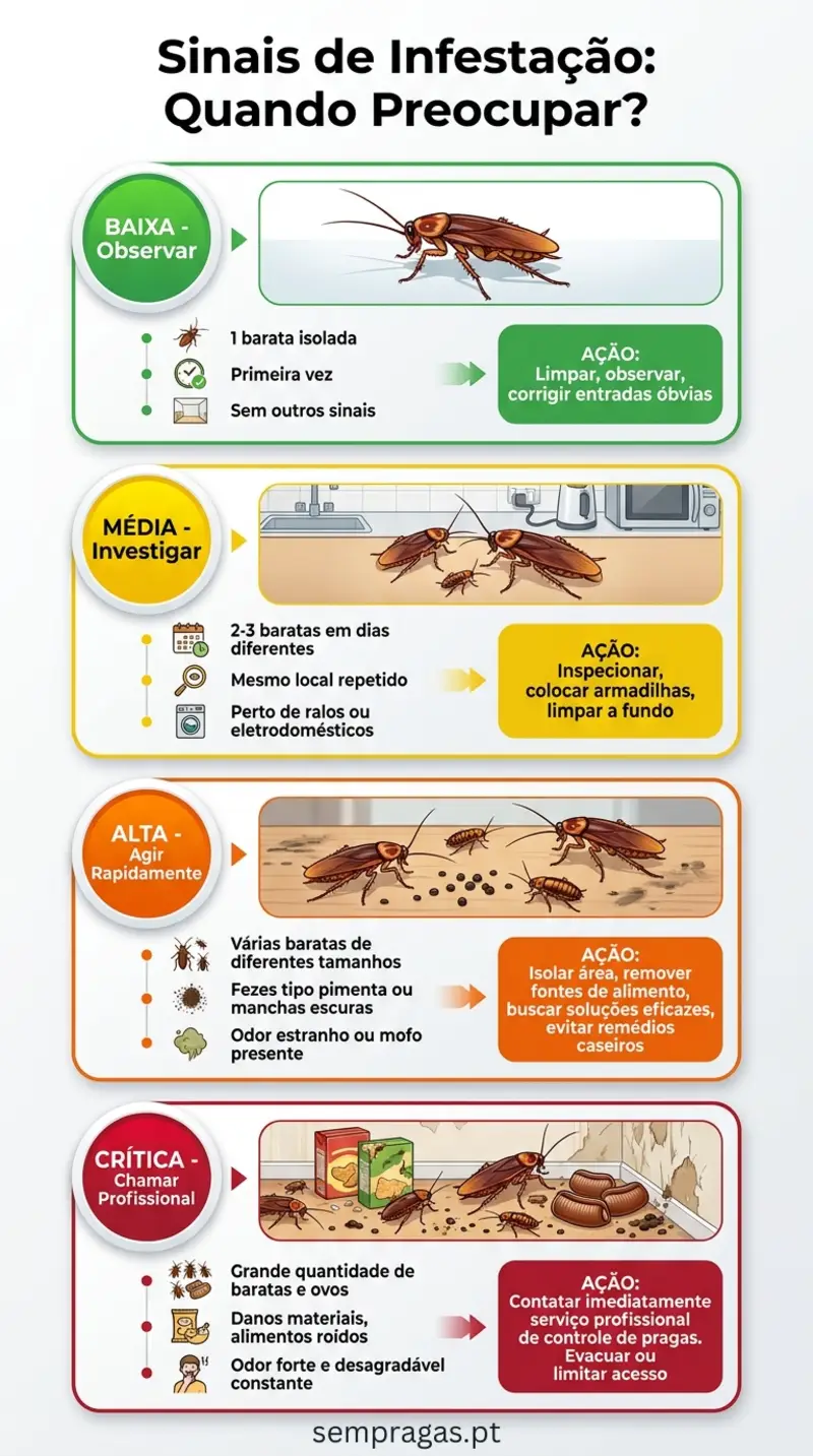 Infográfico com sinais de infestação de baratas e quando se preocupar