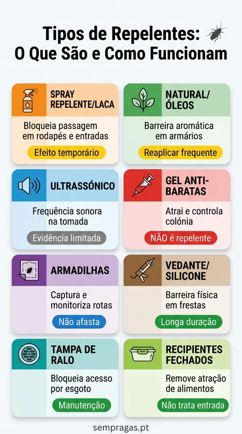 Infográfico: tipos de repelentes — o que são e como funcionam